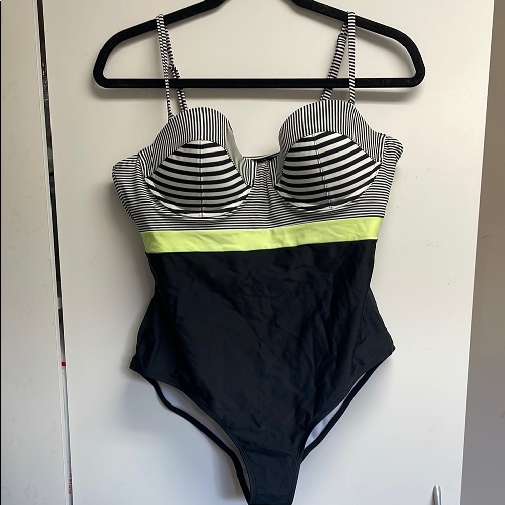 One piece black, white and yellow neon Old Navy swimsuit